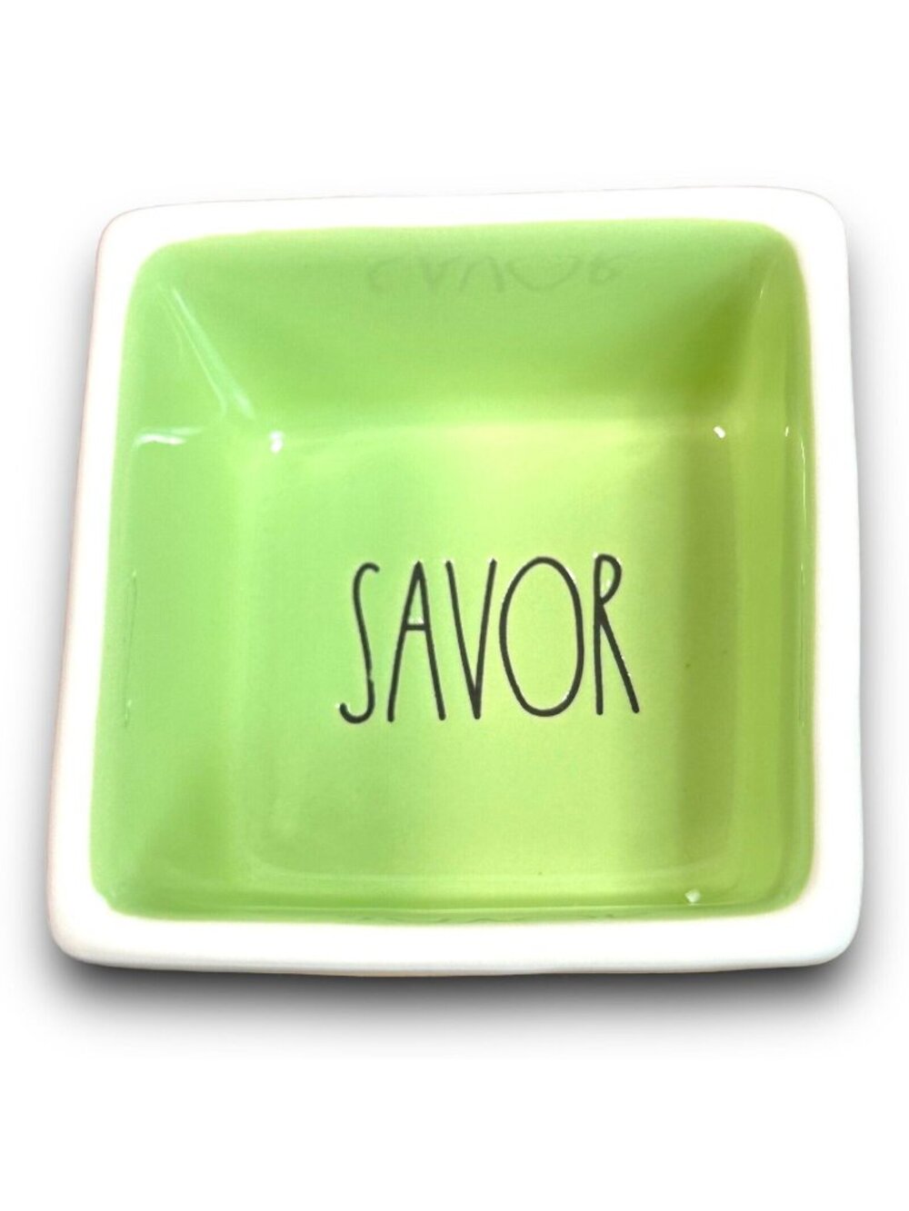 Rae Dunn Artisan Collection Savor & Enjoy Square Ceramic Bowls 5 Oz Green/White